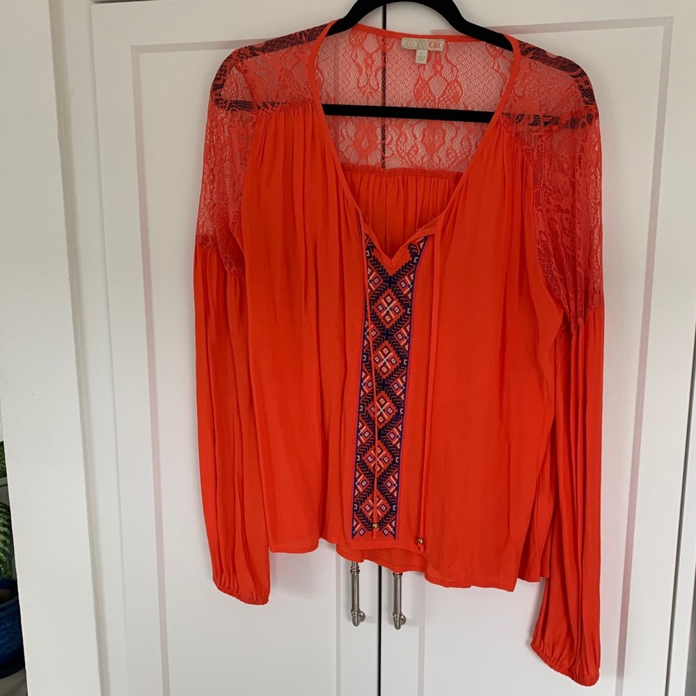 Orange lace long sleeve blouse. GB